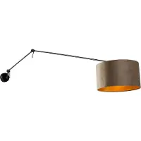QAZQA Vägglampa svart med taupe sammetskärm 35 cm justerbar - Blitz