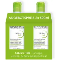 Bioderma Sébium H2O - Anti-impurity micellärt vatten för fet och acnebenägen hud, skonsamt klargörande - duo pack Smink remover 1000 ml