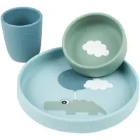 Done by Deer Middagsset - Silikon - 3 Delar - Happy Clouds - Blå - - One Size - Middagsset