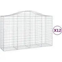 vidaXL Gabioner bågformade 12 st 200x50x120/140 cm galvaniserat järn