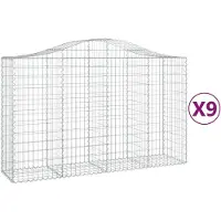 vidaXL Gabioner bågformade 9 st 200x50x120/140 cm galvaniserat järn