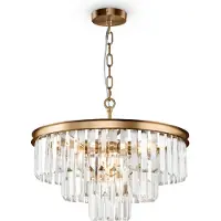 Maytoni Kristall pendellampa Revero, dimbar, Mässing / guld, Vardagsrum / matsal, Metall, Pendellampa