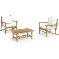 vidaXL Loungegrupp för trädgården med gräddvita dynor 3 delar bambu