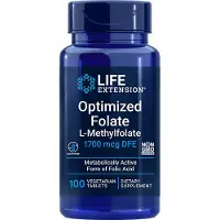 Life Extension , Optimerad Folsyra, 1,700 mcg DFE, 100 Vegetariska Tabletter