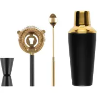 24hShop Cocktailset i 4 delar med shaker och bartillbehör - svart/guld