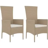 vidaXL Trädgårdsstolar med dynor 2 st konstrotting beige