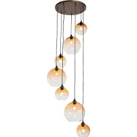 QAZQA Smart Pendellampa Mörk Brons med Amberfärgat Glas 7-Ljus Inkl. 7 Wifi A60 - Sandra