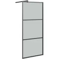 vidaXL Duschvägg 90x195cm halvfrostat ESG-glas svart