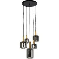 QAZQA Pendellampa svart med guld och rökglas inkl. 5 PUCC - Zuzanna