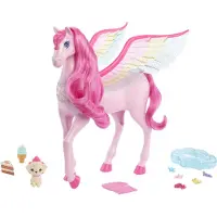 Barbie Rosa Pegasus med 10 tillbehör inklusive valp, vinge-hästleksaker