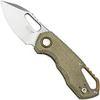 MKM Knives MKM Isonzo FX03M-3GC Clippoint M390, Green Canvas Micarta pocket knife, Jesper Voxnaes design