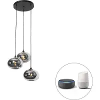 QAZQA Smart pendellampa svart med rökglas inkl 3 Wifi P45 - Busa