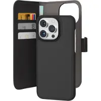 Puro Wallet Avtagbart MagSafe 2in1 PU-läderfodral med flik och plånbok för iPhone 15 Pro - Svart