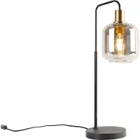 QAZQA Smart bordslampa svart med guld och rökglas inkl WiFi A60 - Zuzanna