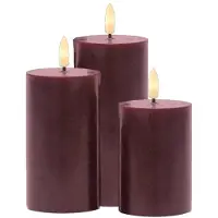 Sirius Sille uppladdningsbara blockljus Bordeaux - Ø 7,5 cm - 3 st