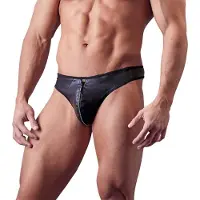 Svenjoyment Underwear - herrtanga med blixtlås och strass - svart - glänsande - L