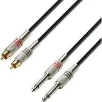 Adam hall K3TPC0300 Audio Adapterkabel [2x RCA-hane - 2x Teleplugg 6.35 mm] 3.00 m Svart