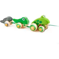 Hape Dragalong Grodfamilj med Anti-Rollover Hjul, Leksaker för Småbarn