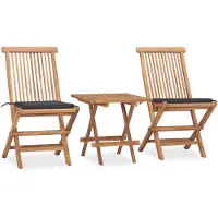 vidaXL Hopfällbar matgrupp med dyna för trädgården 3 delar massiv teak