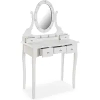 Jamon Coiffeuse Classique Mariah - Table de Maquillage en Bois et verre - Blanc - Versa vit
