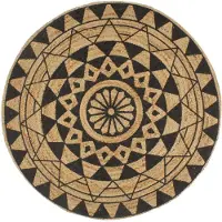 vidaXL Handgjord Matta, Jute, Svart Tryck, 150 Cm