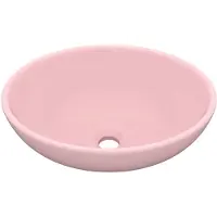 vidaXL Lyxigt ovalt handfat matt rosa 40x33 cm keramik