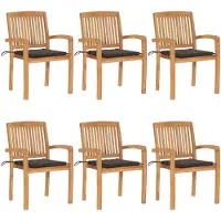 vidaXL Stapelbara trädgårdsstolar med dynor 6 st massiv teak