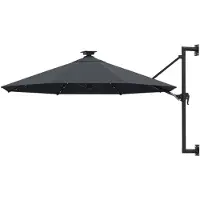 vidaXL Väggmonterat trädgårdsparasoll med LEDs 300 cm antracit