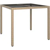 vidaXL Trädgårdsbord 90x90x75 cm glas och PE-rotting beige