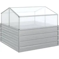 vidaXL Upphöjd odlingslåda med växthus 100x100x85 cm silver