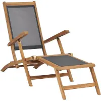 vidaXL Däckstol med fotstöd massiv teak svart