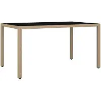 vidaXL Trädgårdsbord med glasskiva beige konstrotting&härdat glas