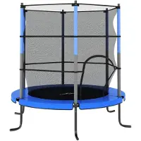 vidaXL Studsmatta Med Säkerhetsnät Rund 140X160 Cm Blå