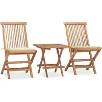 vidaXL 3-delat hopfällbart trädgårdsmöbelset i teak med dynor