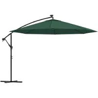 vidaXL Frihängande trädgårdsparasoll LEDs metallstång 350 cm grön