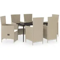 vidaXL Matgrupp för trädgården med dynor 7 delar beige