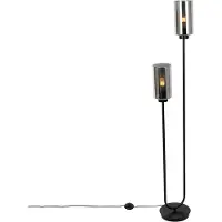 QAZQA Smart golvlampa svart med rökglas 2-ljus inkl. 2 Wifi ST64 - Laura
