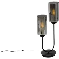 QAZQA Art Deco bordslampa svart med rökglas 2-ljus - Laura