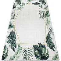 Rugsx ANDRE 1168 tvättmatta Monstera lämnar, geometrisk halkskydd - vit / grön 80x150 cm