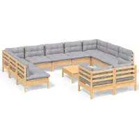vidaXL Loungegrupp med grå dynor 12 delar massiv furu