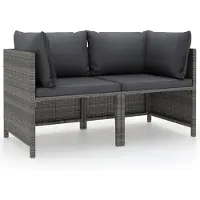 vidaXL 2-sits trädgårdssoffa med kuddar Grå flätad resin 313498