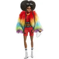 Barbie Extra Doll Furry Rainbow Coat