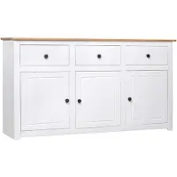vidaXL Skänk vit 135x40x80 cm massiv furu panama Vit