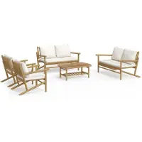 vidaXL Loungegrupp 5 delar gräddvita dynor bambu