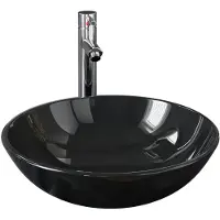 vidaXL Handfat med kran och tryckavlopp svart härdat glas