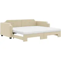 vidaXL Dagbädd utdragbar med madrasser gräddvit 90x200 cm tyg