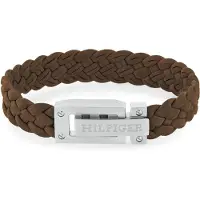 Tommy Hilfiger Logo Embossed Brown Suede Braided Bracelet