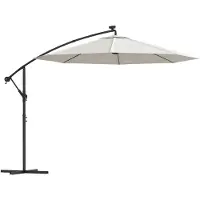 vidaXL Hängande parasoll med LED-belysning 300 cm sand metallstång