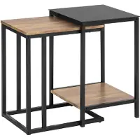 SoBuy Satsbord set om 2, sidobord, svart/natur