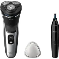 Philips Shaver 3000 Series S3143/02 Elektrisk rakapparat för våt- och torrakning, Roterande rakhuvud, Svart, Silver, PowerCut blade system, SH30, 2 År, Batteri